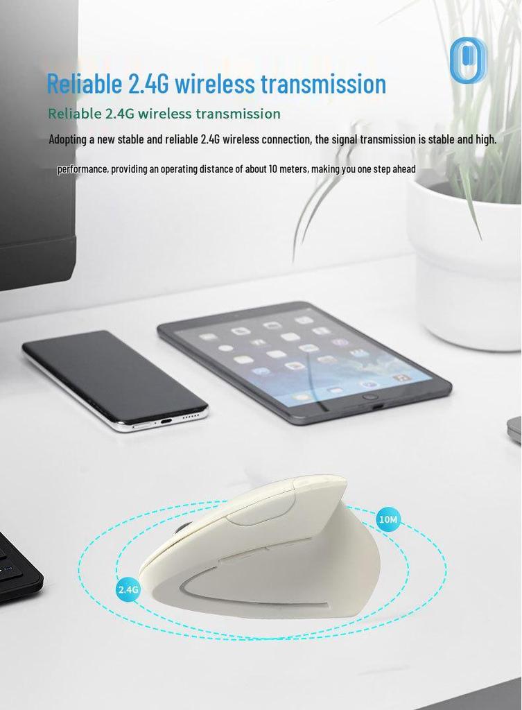 Ergonomic Optical Bluetooth Vertical Mouse with Side Buttons, Power-Saving, Long Battery Life for Gaming and Office Use.