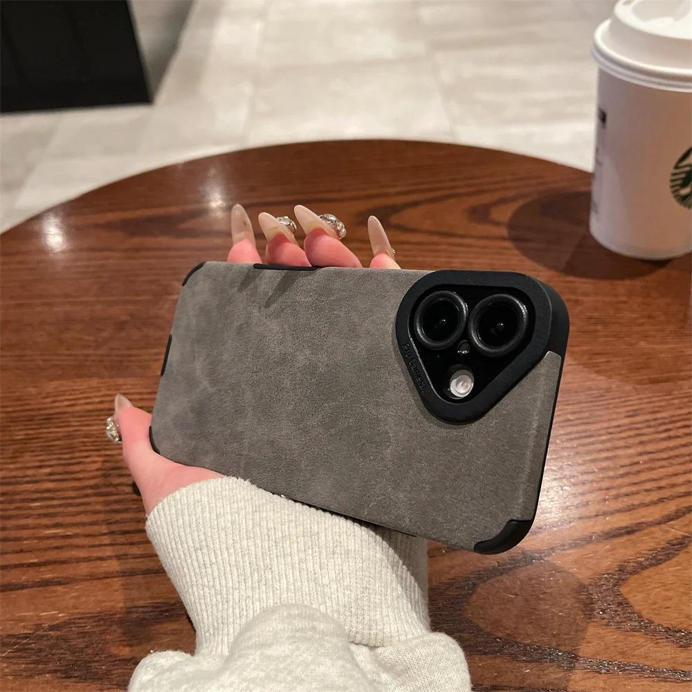 Luxury Matte Soft Leather Phone Case For iPhone 16 15 14 Plus 13 12 11 Pro Max 17Air  Lens Protection Shockproof Silicone Cover