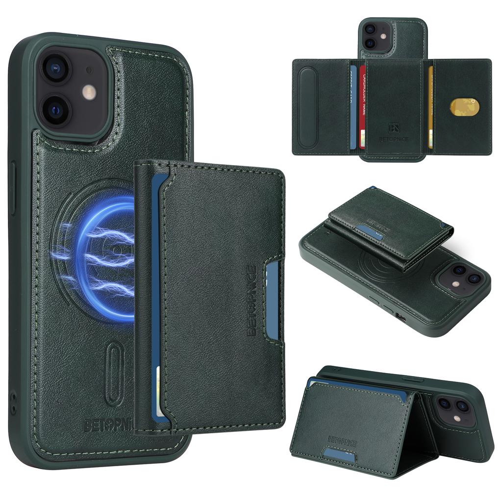 For iPhone 12 Pro 6.1 inch/iPhone 12 6.1 Inch Magnetic Case BETOPNICE Leather Phone Cover Kickstand with Detachable Card Bag