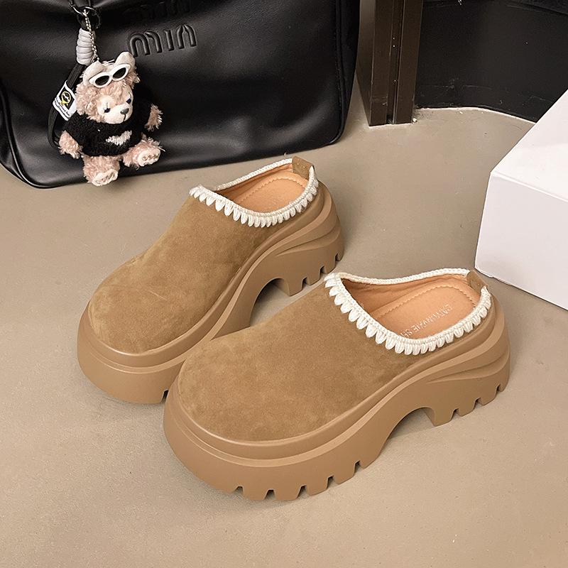 Muffin thick-soled heightening Boken shoes bag head half slippers women's 2025 autumn new wear one-pedal Boken slippers