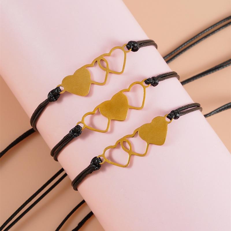3pcs Trendy Heart-shaped Bracelet For Women Creative Wax Wire Braided Bracelet Jewelry Gifts For Friends(with Cardboard)