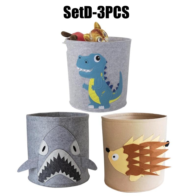 Kids Laundry Hamper Cartoon Felt Clothes Storage Bucket Laundry Basket Hamper Collapsible Boys Storage Baskets Toy Organizer