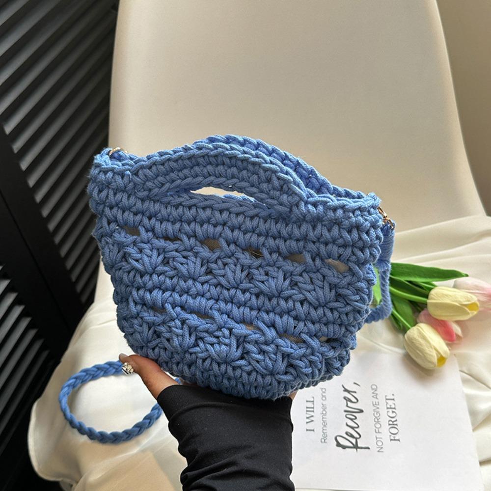 Summer Weaving Beach Bag Solid Color Women's Handbags Casual Crochet Shoulder Bag  Travel