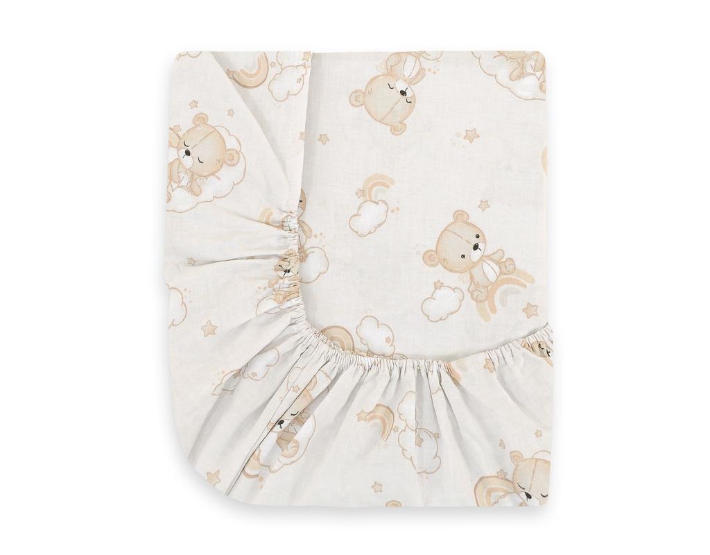 Cotton fitted sheet for a crib 120x60 cm - beige teddy bear with a rainbow