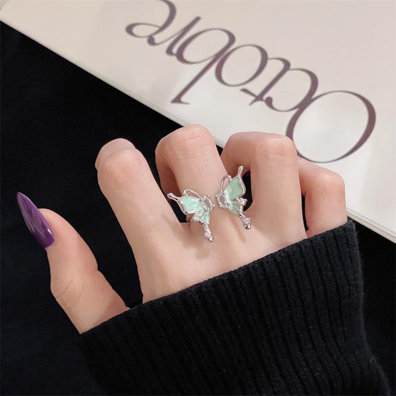 New Butterfly Language Niche Dripping Oil High-End Butterfly Opening Adjustable Ring Light Luxury Enamel Personalized Jewelry Women'S Tide