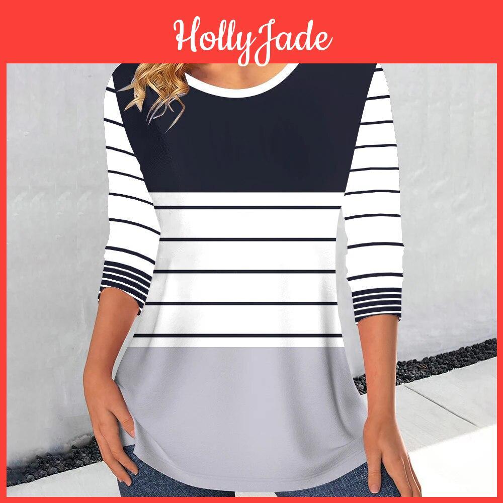 Striped Sweater Simple Womens Long Sleeve Womens Tshirt Casual Vintage Clothing Autumn Pullover Tshirt For Ladies Streetwear