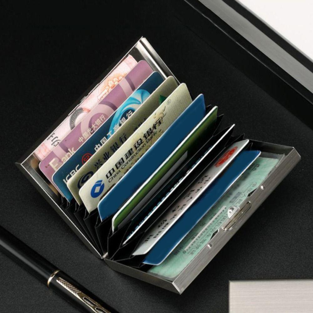 Stainless Steel Card Antimagnetic Case 10 Card Slots RFID Card Holder Bank Card Case  Travel