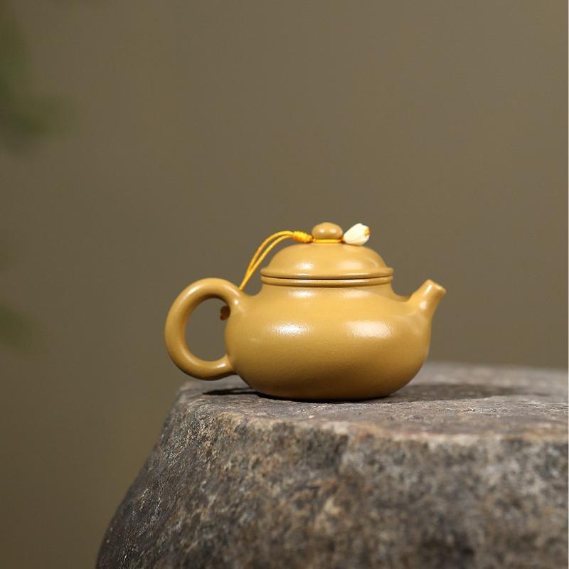Handcrafted Yixing Zisha Teapot Made From Raw “Golden Zhu Ni” Clay for Brewing Tea—Gongfu Tea Set