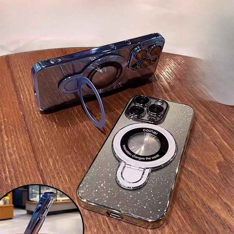Suitable for IPhone 16 Mobile Phone Box Fulcrum Electroplated Star Sky Magnetic Suction Bracket Apple 15 Transparent All-inclusive Hard Cover