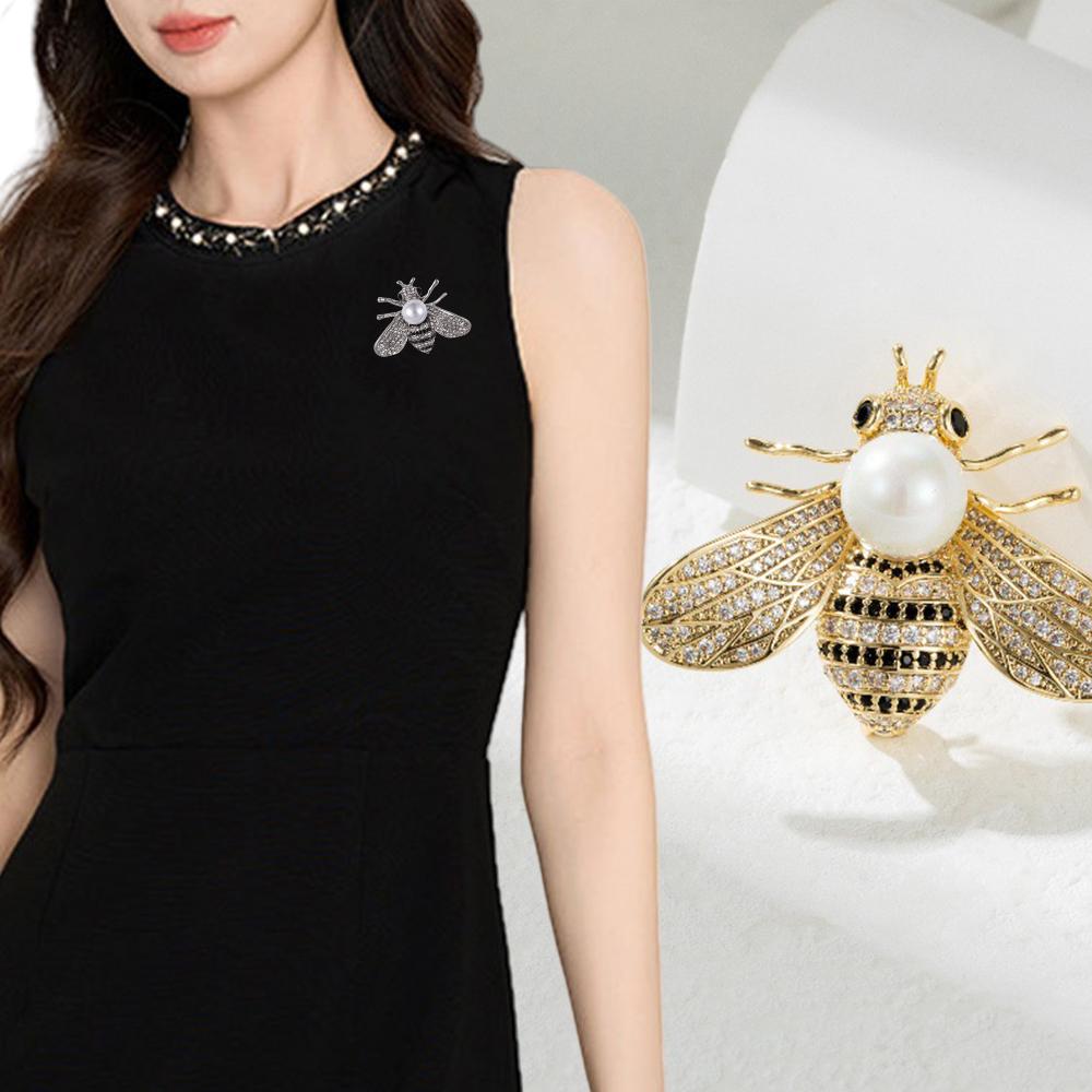Fashion Pearl Bee Brooches Rhinestone Flower Safety Pins for Women Shirt Dress Scarf Buckle Accessories Office Leisure Jewelry