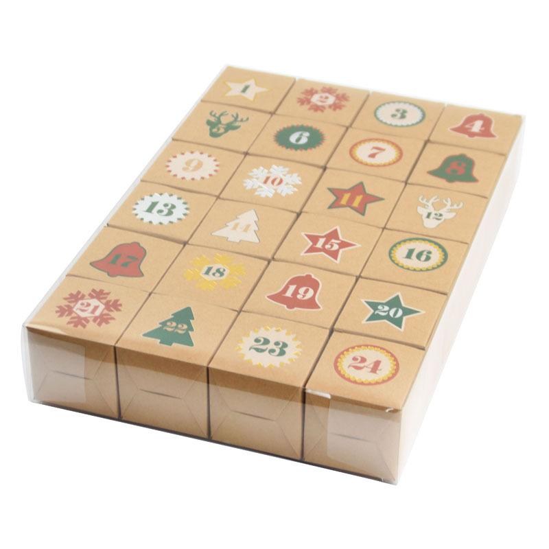 Candy Box Kraft Paper Christmas Advent Calendar Pvc Set, Calendar 1-24 Square Kraft Paper Box