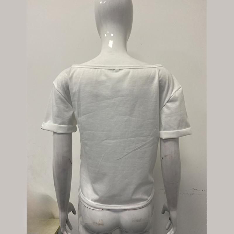 Europäisches und amerikanisches Sommer-V-Ausschnitt schulterfreies lässiges lockeres T-Shirt