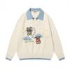 Unisex Retro Bear Embroidered Collar Knit Sweater In Acrylic Loose Fit Fall Daily Wear