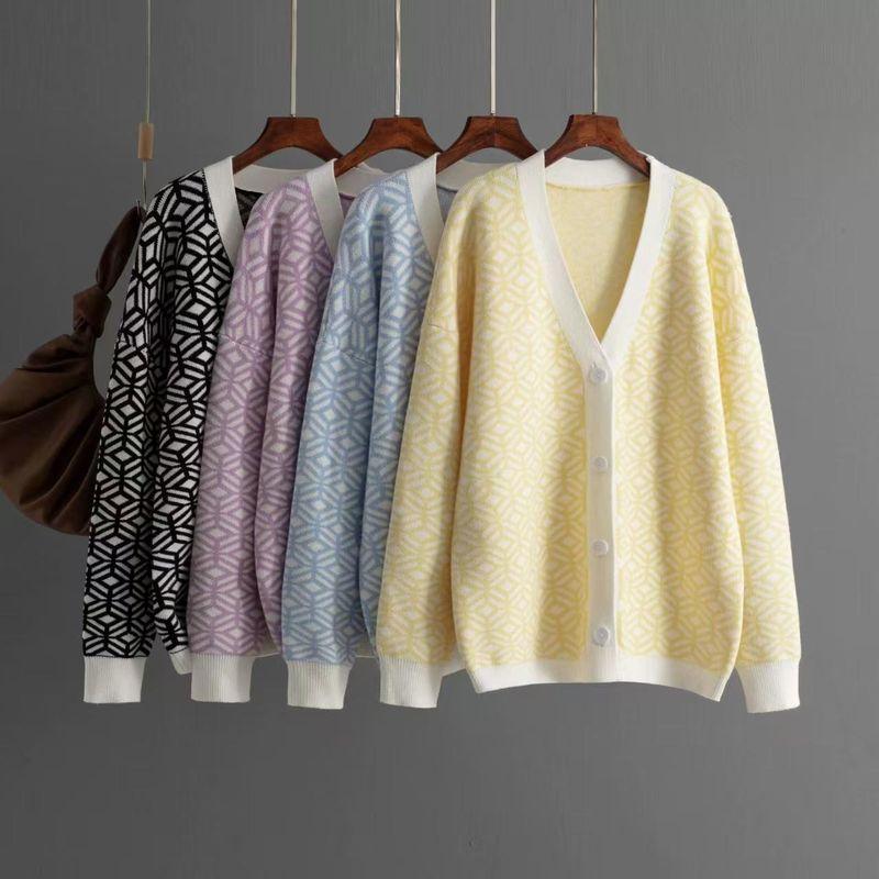 Fashion Wind Knitting Cardigan V Neck Loose-Fitting Long Sleeve Sweater Cardigan Knitted V-neck Sweater