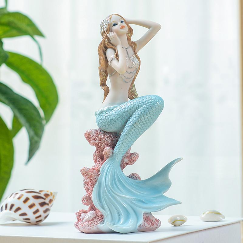 Nordic Resin Cute Mermaid Princess Figurines Fish Tank Ornaments Kawaii Decor Home Furnishing Decoration Crafts Birthday Gifts