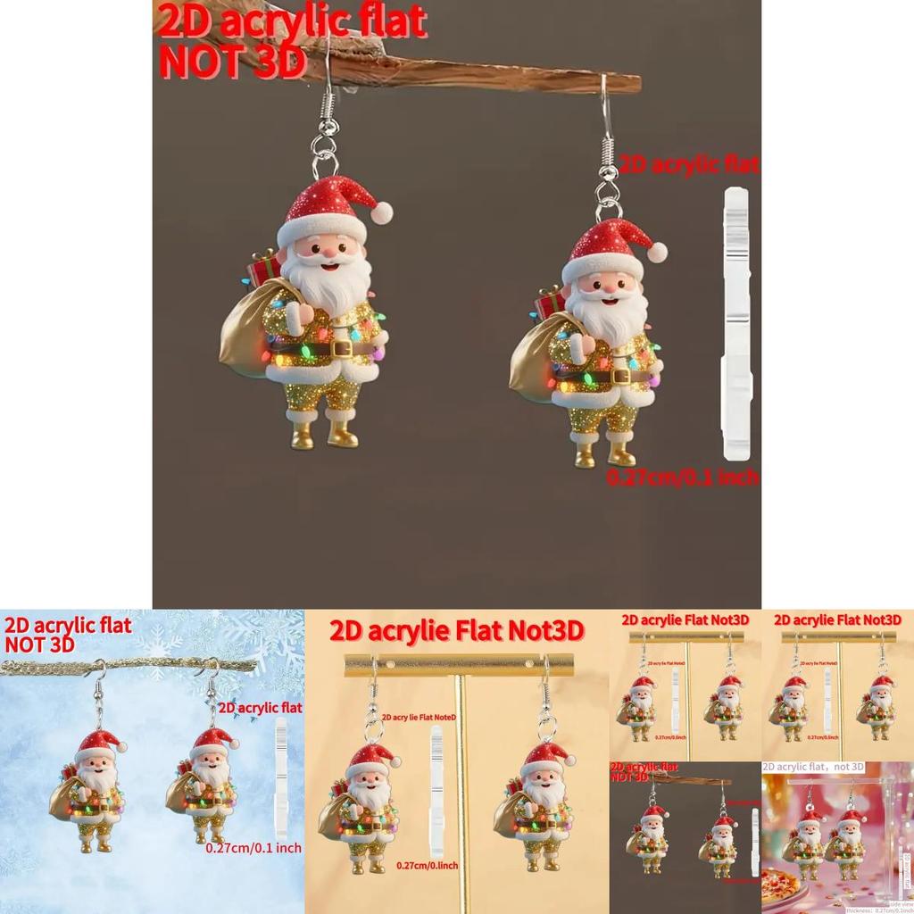 Santa Claus Acrylic Earrings With Silver Pins For Festive Holiday Gift