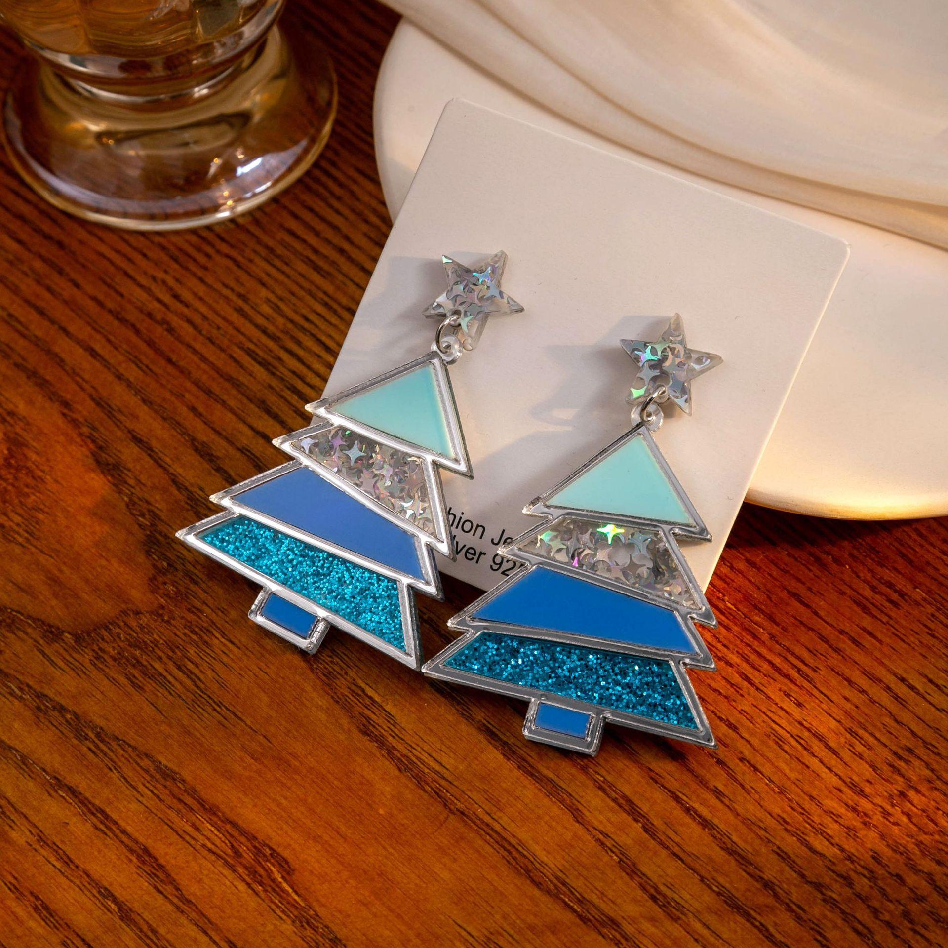 Christmas Creative Star Sequined Earrings, Personalized Design Christmas Tree Acrylic Earrings