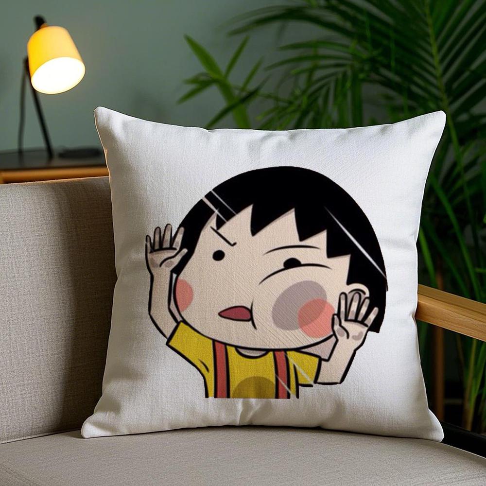 Cartoon Chibi M-Maruko-Chans Kissenbezug Weicher Kurzer Plüsch Beidseitiger Druck Heimdekoration Waschmaschinenfester Kissenbezug Geschenk