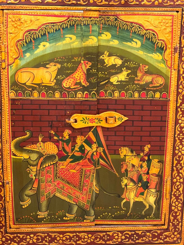 Handmade Royal Procession Painting Frame: Antique Indian Jharokha Wall Decor