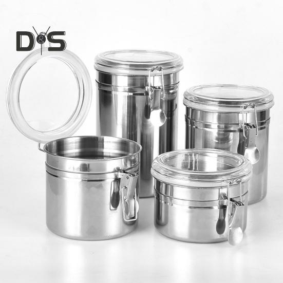 Coffee Bean Canister Airtight Storage Container Rust-Resistant Reusable Airtight Seal Coffee Bean Container Storage Jar with Clear Lid