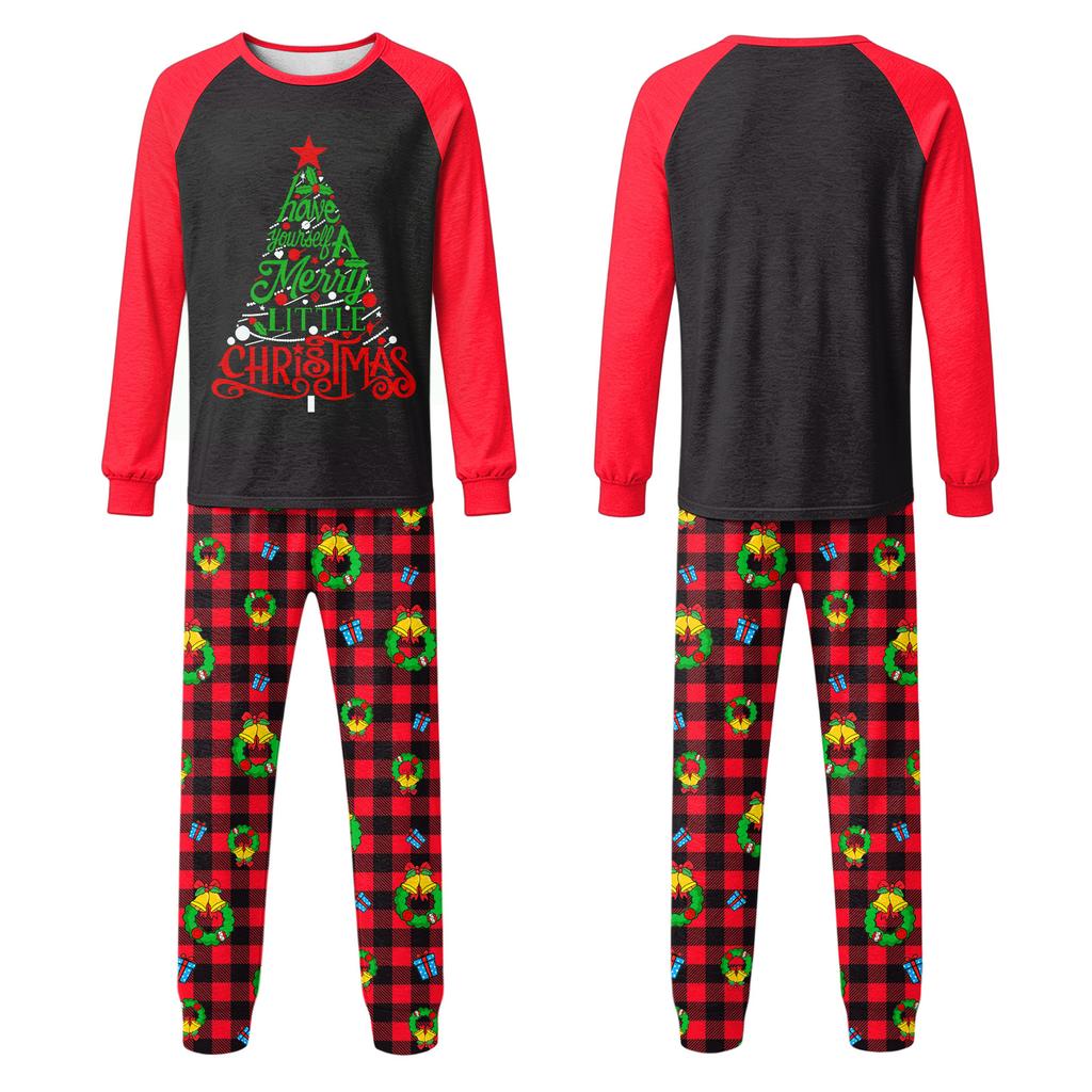 Family Matching Christmas Print Long Sleeve Neck Pajama Set with Pants