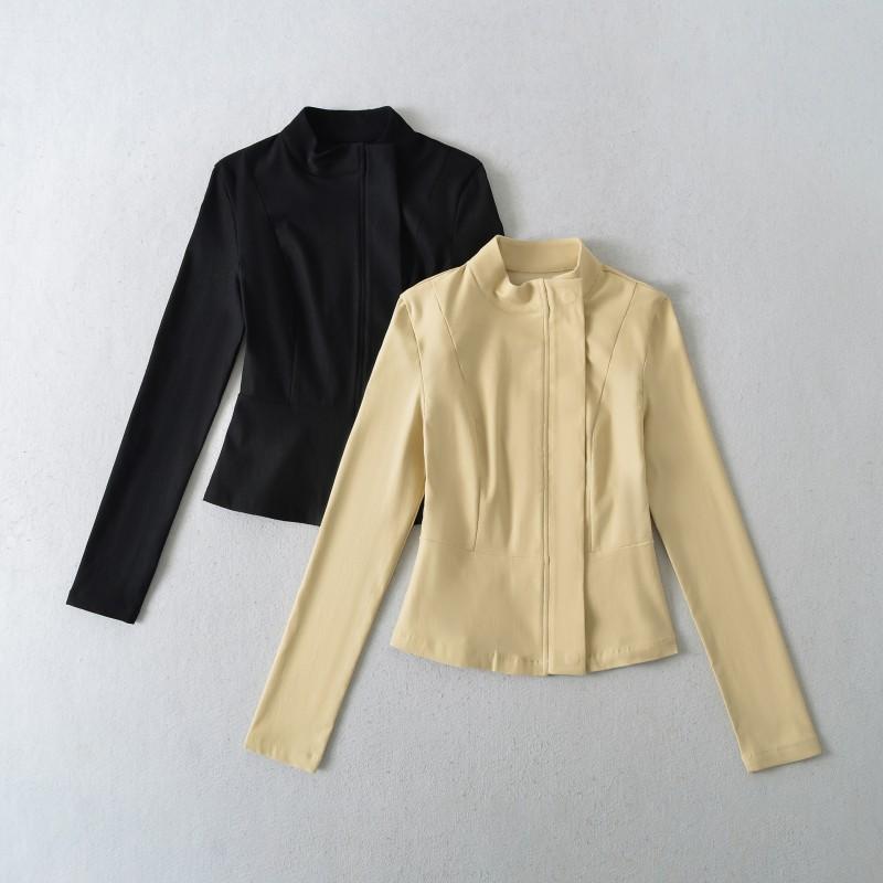 Womens Semi-Turtleneck Light Workwear Jacket Solid Color Office Casual Top