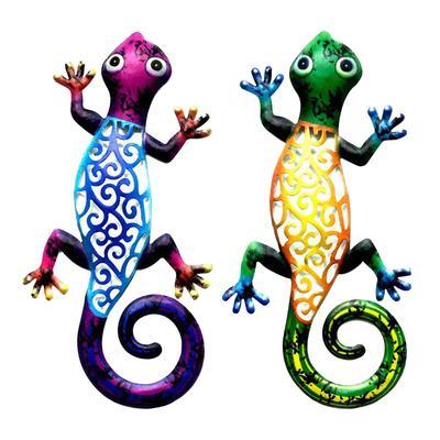 Gecko Metal Lizard Wall Art Decoration Hanging Sculpture for Outdoor Indoor Like Patio Fence Porch Garden Wall Door Window