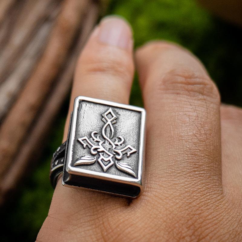 Yintai Fei Thai Silver "Secret Realm" Gothic Magic Book Shape Retro Seal Pinky Ring for Women