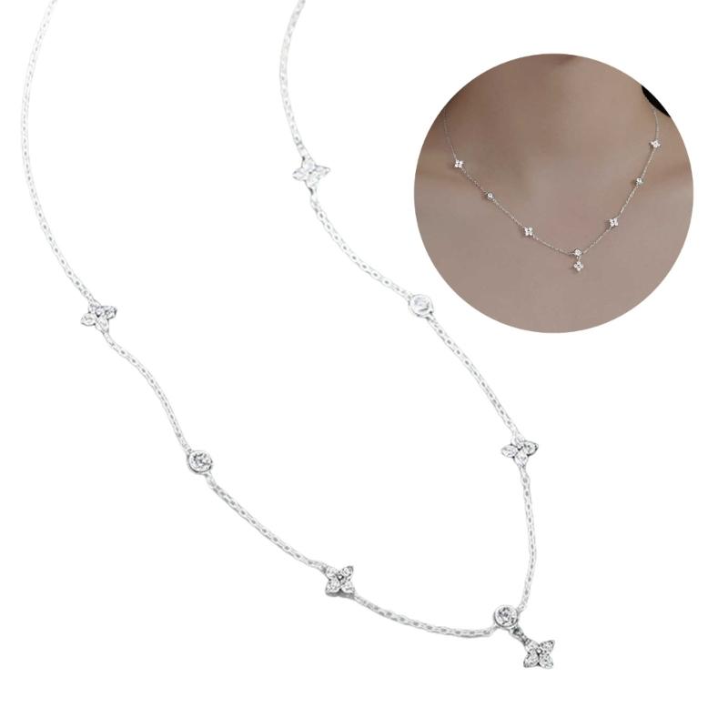 Sparkling Necklace Fashion Four Leaf Plant Pendant Necklace Neck Jewelry Perfect for Youthful Couple or Close Friend