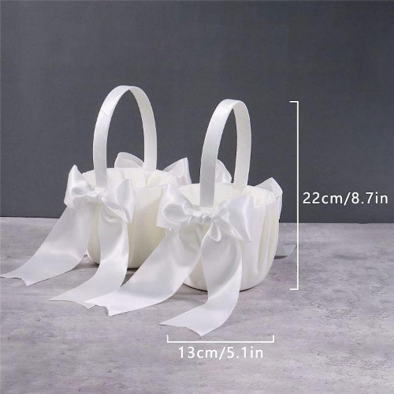 A84E-2er-Pack Weißer Blumenmädchenkorb Hochzeitskorb Für Blumenmädchen Niedlicher Satin-Blumenmädchenkorb