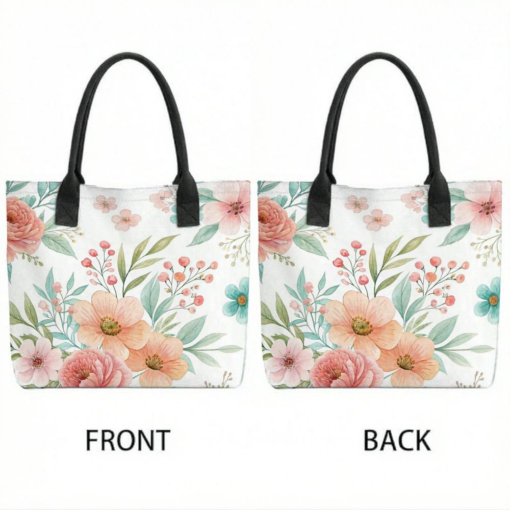  Floral Printed Tote Bag Casual Lightweight Canvas Handbag for Daily Use
