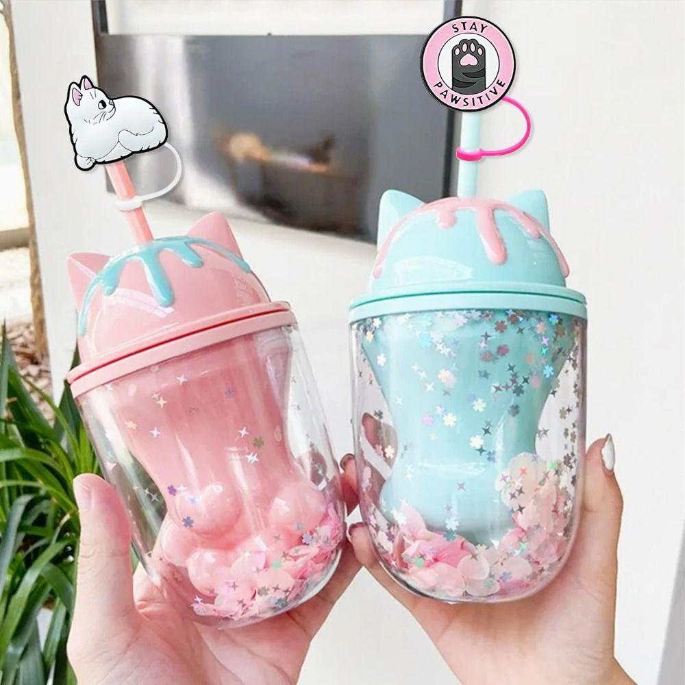 Silicone Straw Plug Cartoon Cat Drinking Dustproof Cap Creative Straw Tip Covers  Cup Accessories