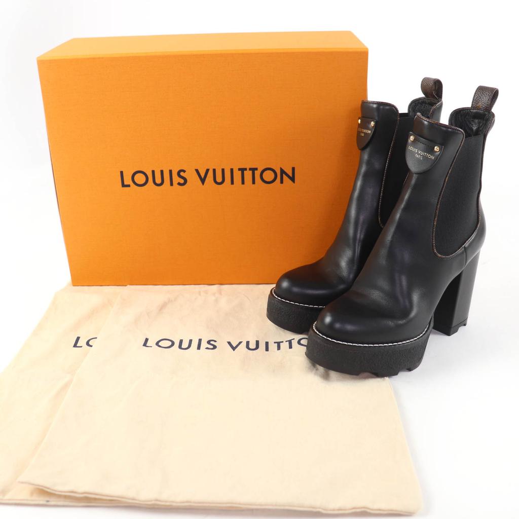 Great LOUIS VUITTON short boots Monogram leather black leather Women 35 Used