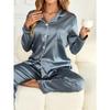 Pyjama-Set Langarm-Top mit Knopfleiste und Revers und Hosen-Set für Damen Nachtwäsche & Loungewear