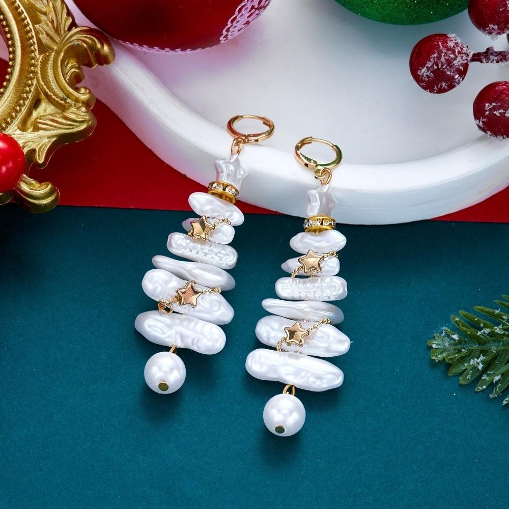 Crystal Christmas Tree Earrings Colorful Rhinestone Imitation Pearl Earrings Christmas