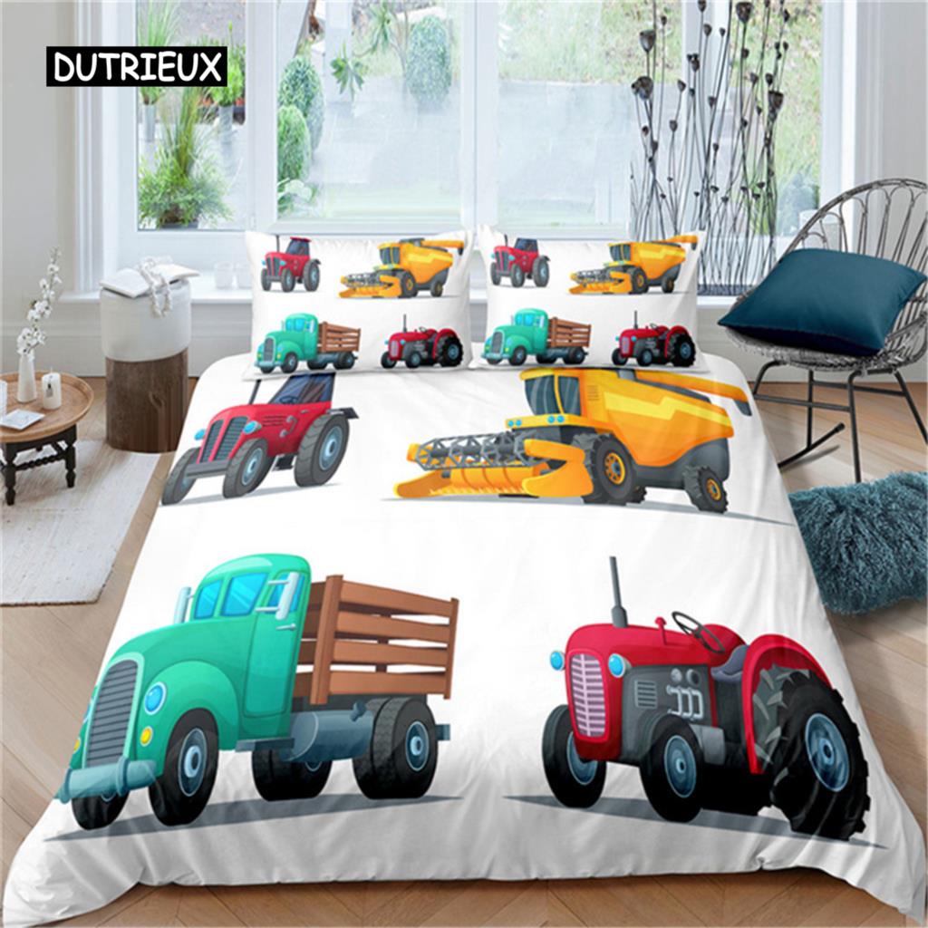 2/3-teiliges Einfache Cartoons Auto Bettwäscheset Hohe Qualität Kind Bagger Kran Polyester Bettbezug Einzeln Doppel Voll Queen King Size