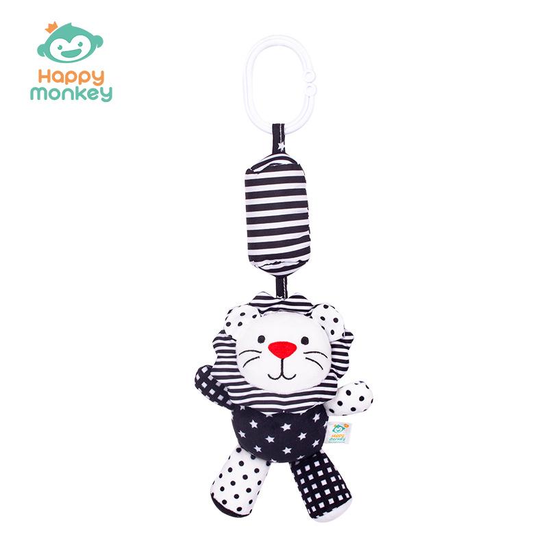Happy Monkey Baby Crib Rattle: Black & White Cartoon Animal Wind Chime for Early Education