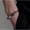 Stone Cross Natural Black Beaded Bracelet For Couples Minimalist Cold Wind Style