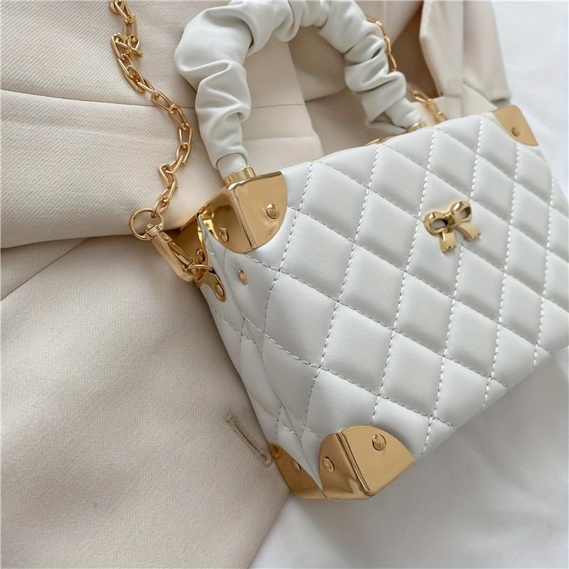 Women's Ruched Handle & Chain Strap in Orange, Pink, White, Green, Ladies Handbags