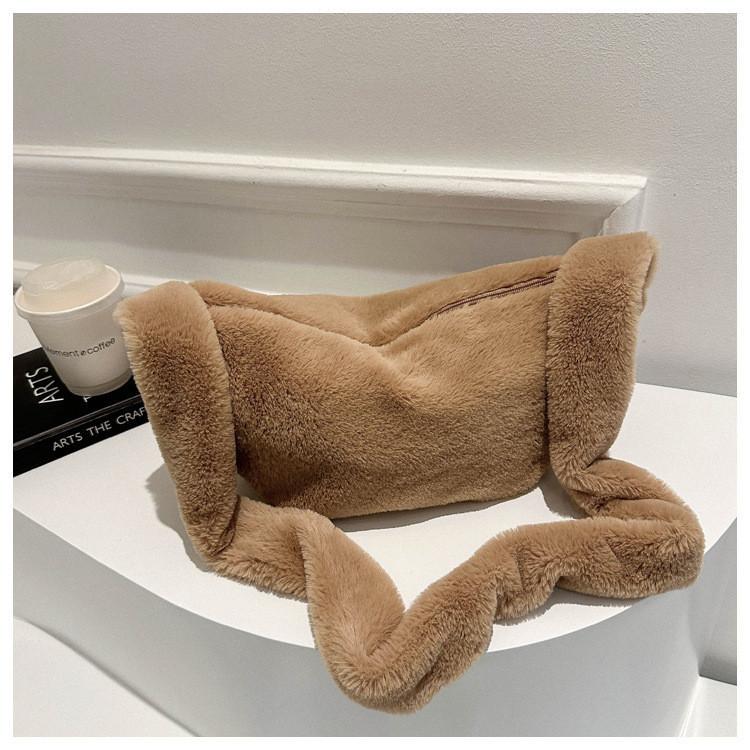 Adorable Plush Tote Bag For Women Soft And Chic In Black White Khaki Pink