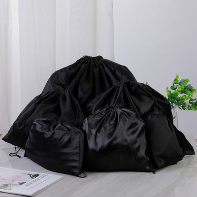 Black Silky Satin Drawstring Pouch Gift Wrapping Makeup Storage Bags Reusable Dust-Proof Travel Shoes Clothes Packaging Bag