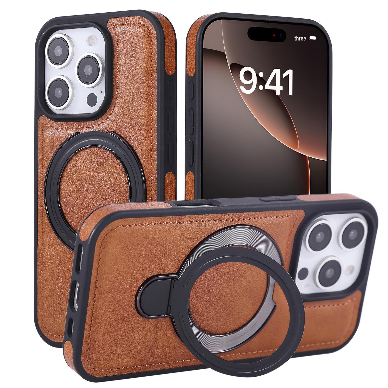 Apple 16 Magnetic Stand Business Case with Card Slot and Full Coverage iPhone 14 Plus коричневый