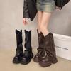 Thick-soled But Knee Boots Women's 2025 Autumn and Winter New British Style High Trouser Boots Small Skinny Knight Boots