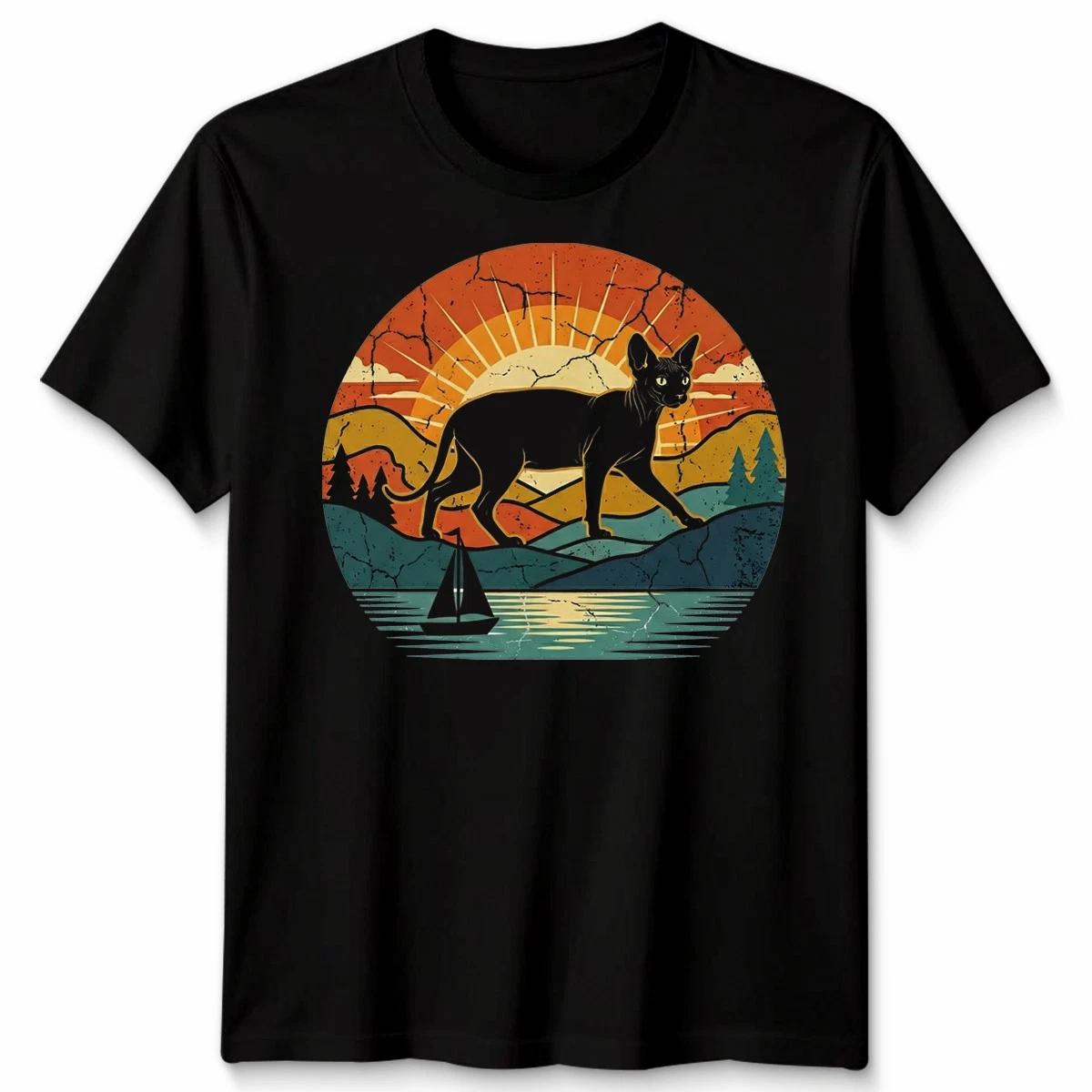 Sphynx Cat Retro Sunset Animals Graphic Tee Men’s T-Shirt Women’s Top M