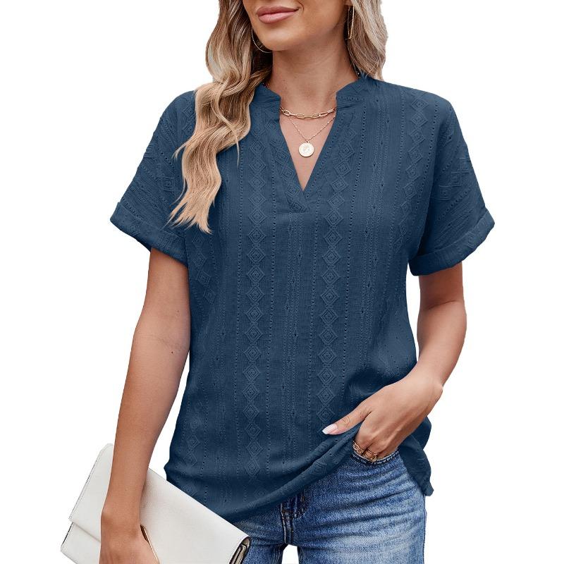 Maglietta casual ampia con scollo a V, tinta unita, da donna, primavera estate