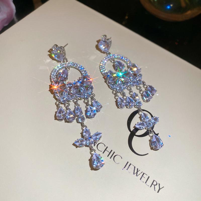 Kolczyki z frędzlami w kształcie łzy z cyrkoniami i motylami - Lekki luksusowa biżuteria modowa dla kobiet