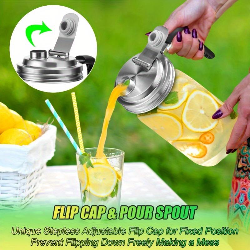 2pcs 304 Stainless Steel Mason Jar Lids with Handle - 86mm Spill-Proof Flip-Top Spout, Rust-Resistant, Leak-Proof Design for Kitchen, Camping, Travel