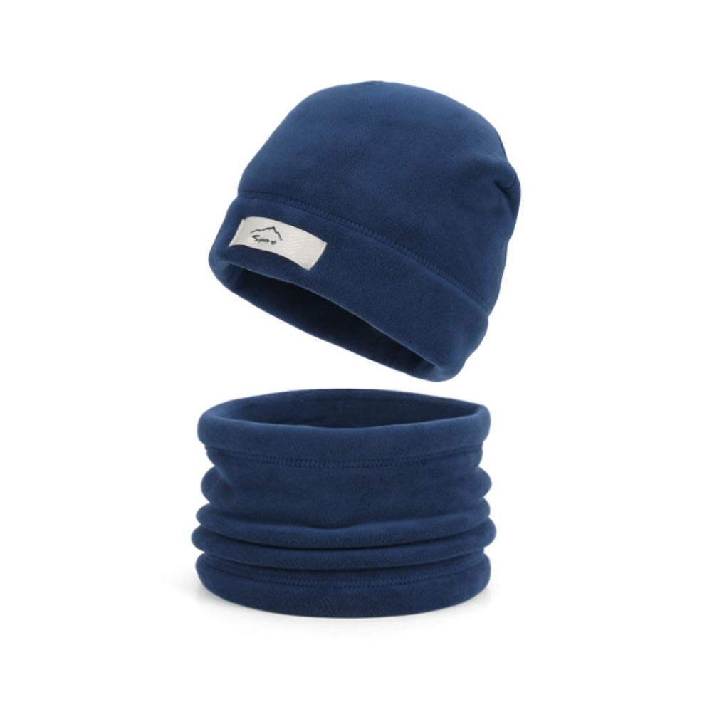 

Fleece Lining Cap Scarf Set Solid Color Beanie Hat Soft Compact Scarf Outdoor темно-синього кольору