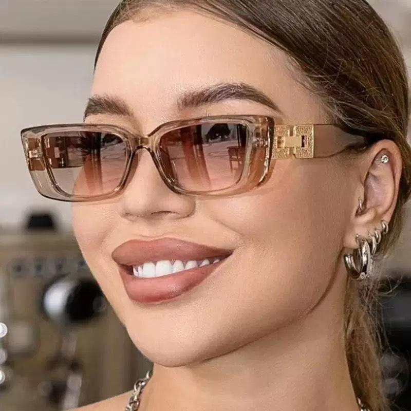Women's Fashion Rectangular Sunglasses with Hollow Chain Legs