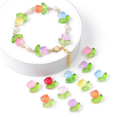 10/20Pcs Tulip Flower Glass Beads Charm for DIY Earring Bracelet Necklace Jewelry Making Accessories